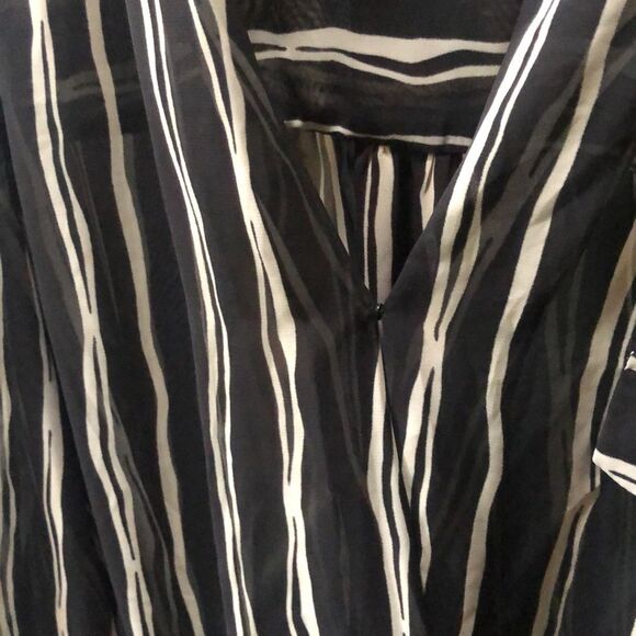 Pleione Sheer Black and White Striped Long Sleeve Blouse XL - Picture 3 of 6